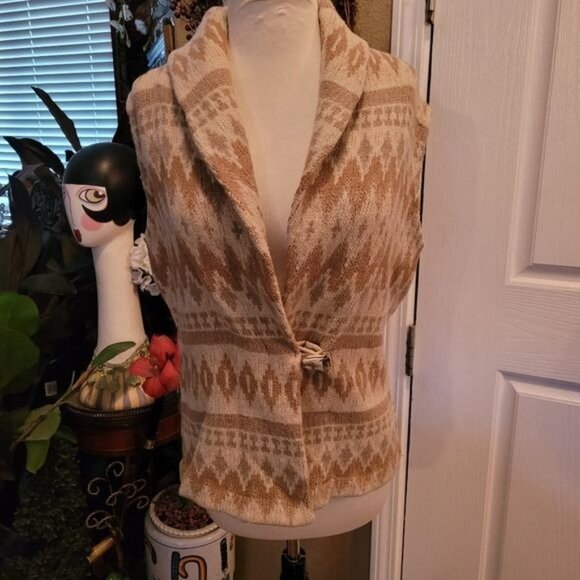 Women's Wool Silk blend sweater Vest Fall Winter Equestrian Preppy brown small - Picture 2 of 9